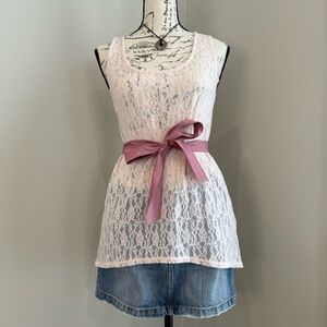 y2k guess baby pink lace mesh scoop neck tunic tank